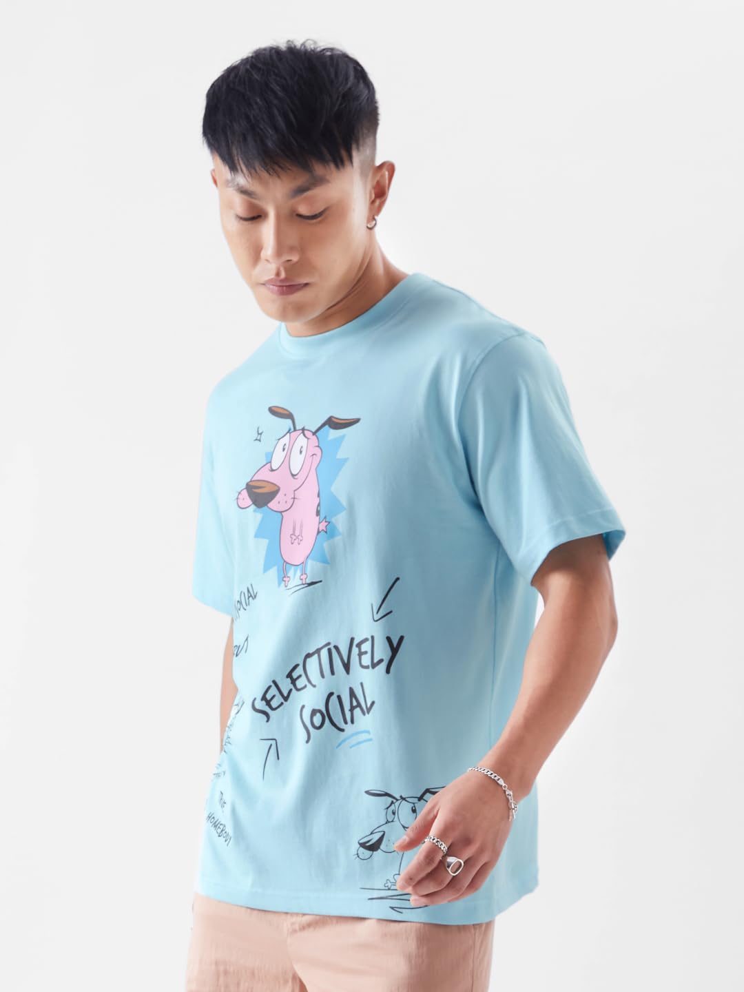 The Souled Store Official Courage: Kinda Antisocial Mens and Boys Regular fit Half Sleeve Blue Color Cotton T-Shirts (228058_L_Blue) T-Shirts Fashionable Trendy Graphic Prints Pop Culture Merchandise