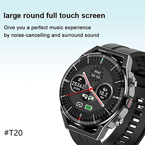 Tuanzi T20 Smart Watch with Earbuds 1.3 Inch Smartwatch Built-in Wireless Combo TWS HiFi Stereo Headset Heart Rate Monitor Fitness Tracker T20-Black