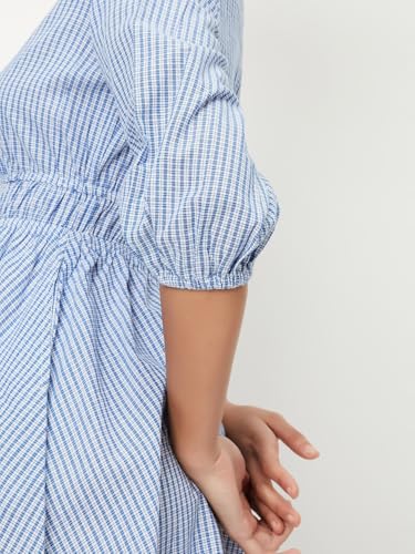 Women Striped Wrap Dress, Blue, M