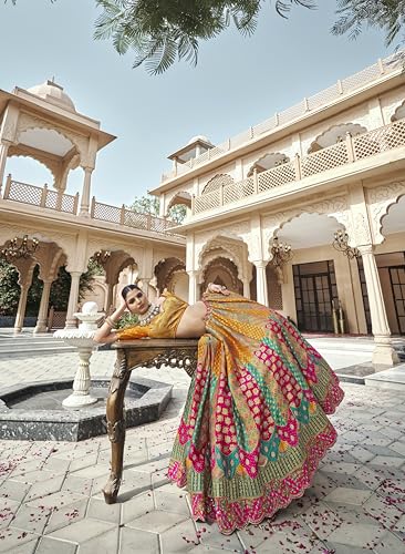 Designer Bridal Lehenga Choli, Pink and Gold Embroidered, with Kundan Jewelry Set