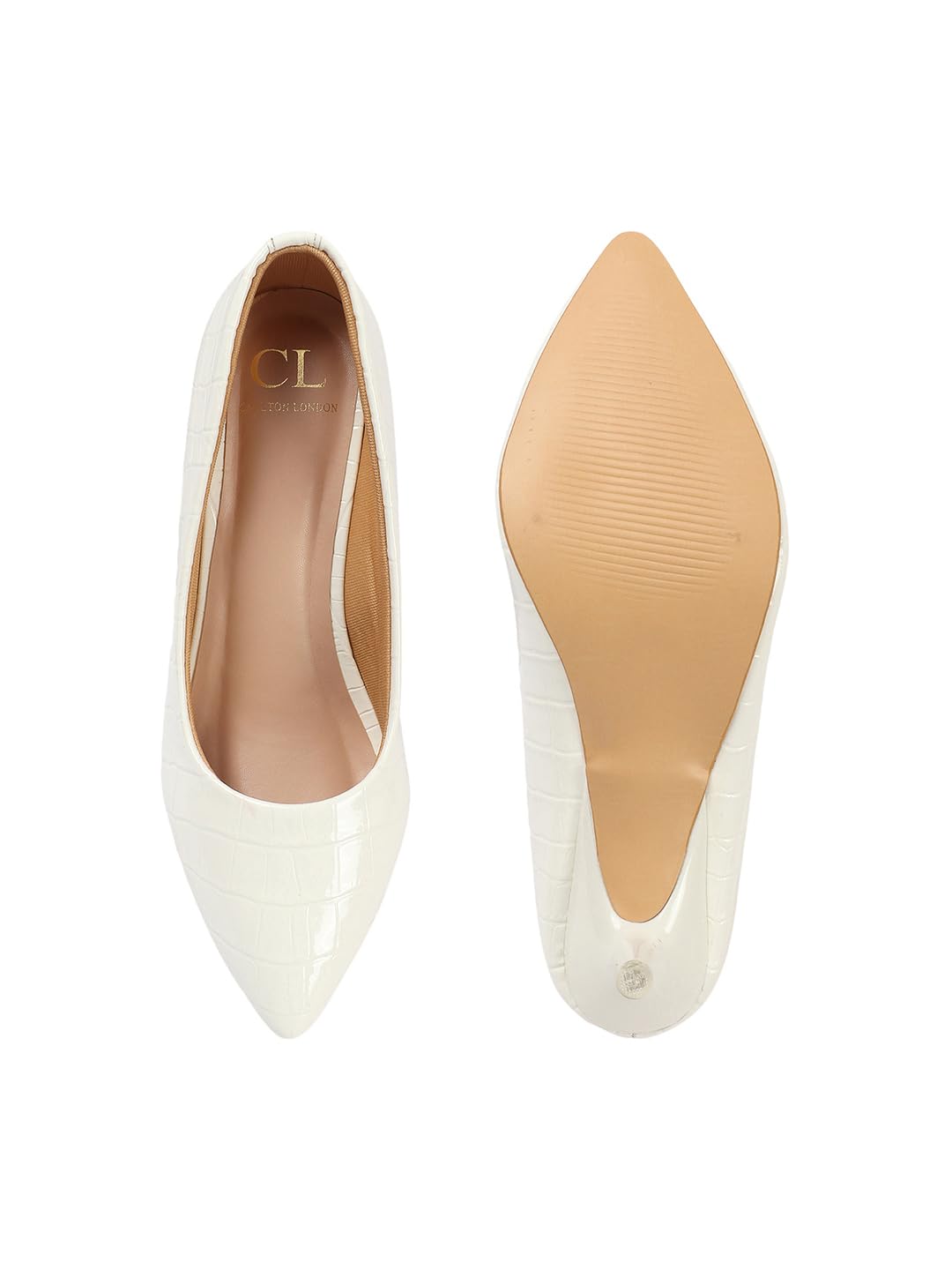 Carlton London Women White Stylish Slip-on Pump Shoes with Stiletto Heels, Pointed Toe for Party and Formal Occasions (38)