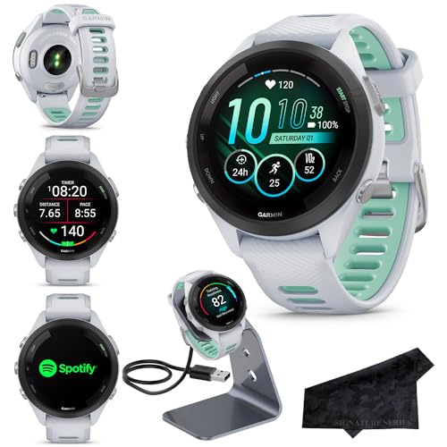 Garmin Forerunner 265S Advanced Multisport Touchscreen Smartwatch, Whitestone | Heart Rate Monitor, Training Stats, Daily Suggested Workouts, Up to 15 Day Battery Life with Signature Charging Bundle