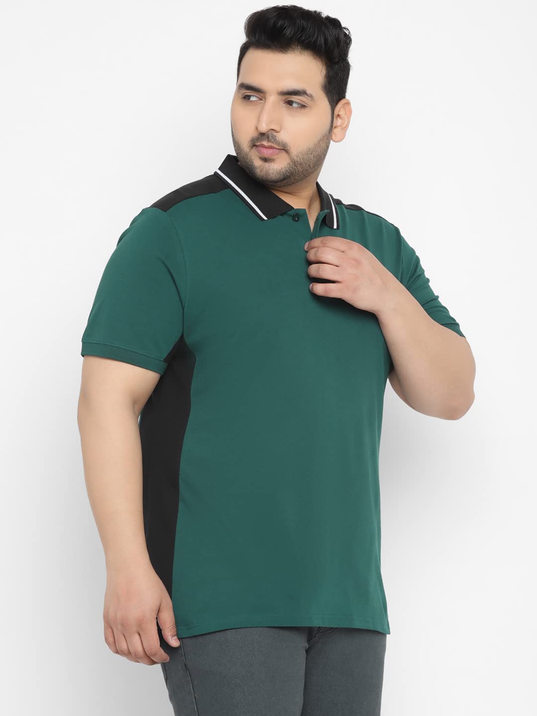 Urbano Plus Men's Green, Black Colour-Block Regular Fit Half Sleeve Cotton Polo T-Shirt (pluspolocbp-030-grnbla-4xl)