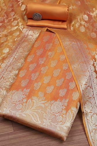BIBA Women Mustard Banarasi Chanderi Banarasi Print Unstitched Suit Set_FREE SIZE