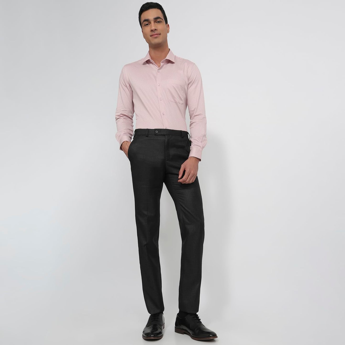 Raymond Men Slim Fit Structure Pattern Polyester Blend Flat Front Formal Trouser Blue