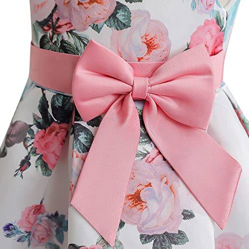 Hopscotch Girls Polyester And Viscose Knee-Length Fit And Flare Floral Print Party Dress In Pink Color For Ages 7-8 Years (ZHG-4252300)