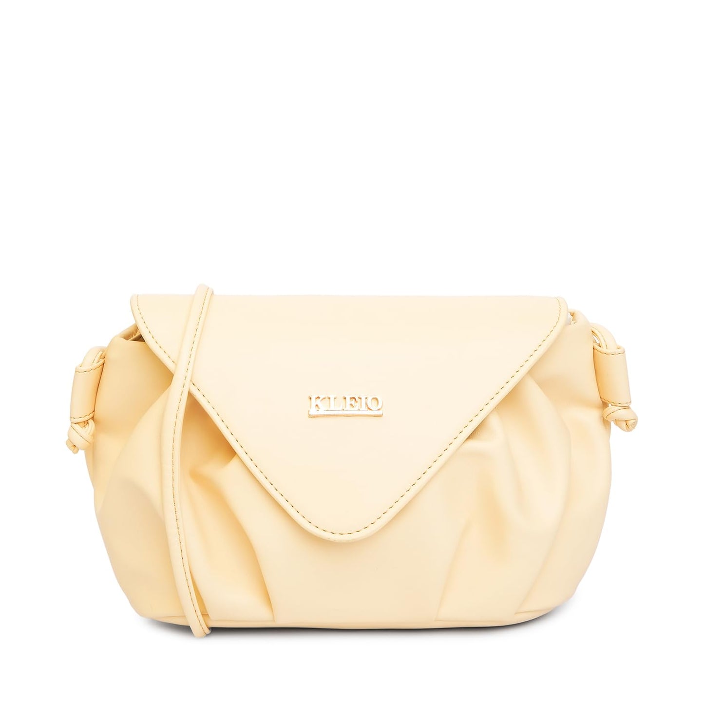 KLEIO Vegan Leather Pleated Elegant Sling Bag For Women with Magnet Flap Closure (Cream)