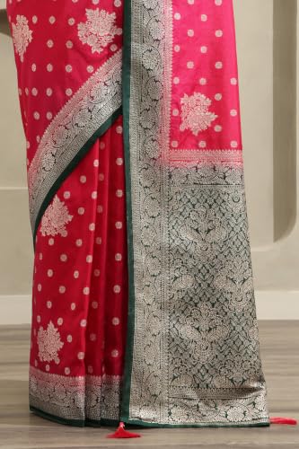 Soch Womens Fuchsia Viscose Botanical Zari Woven Saree With Stone Work