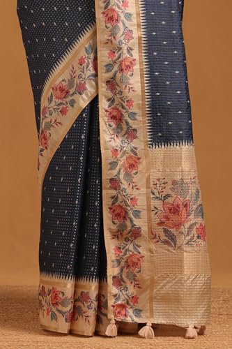 Soch Womens Navy Blue Tussar Zari Woven Saree