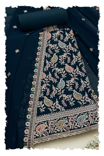 Soch Womens Blue Georgette Embroidered Unstitch Dress Material With Zari