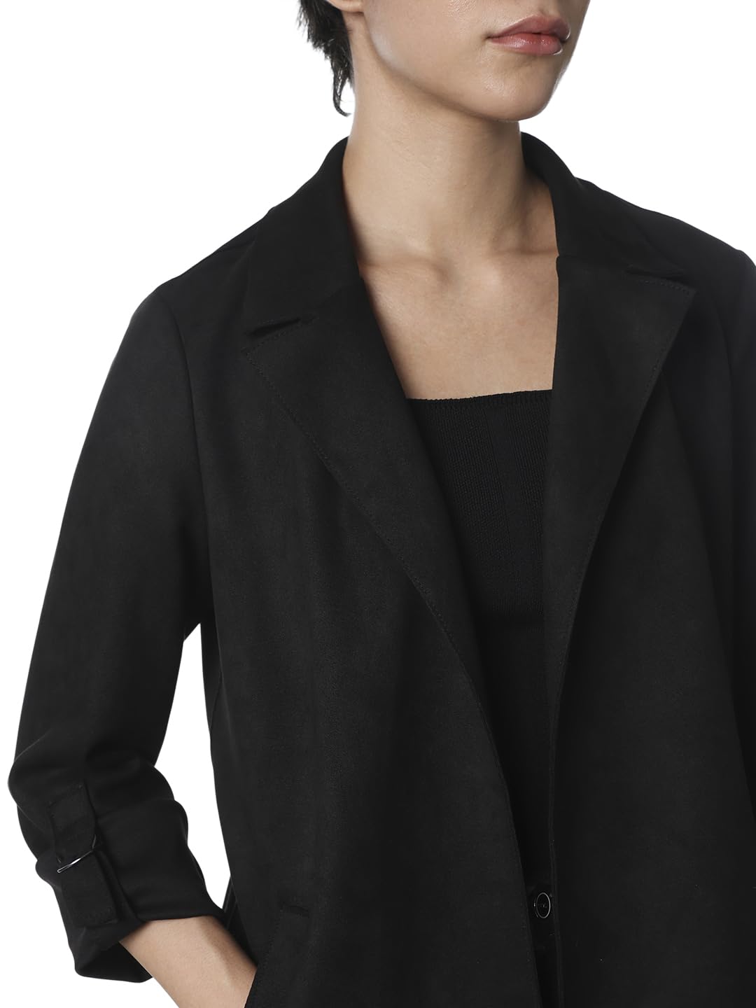 ONLY Women's Solid Regular Fit Black Coat