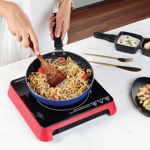 Cello Induction Cooker Blazing 600+ | 1800 Watt Induction Cooktop | 2-in-1 knob design with Grade Crystal Shiny Glass Plate | Compact and Portable | Multi-Purpose Use | Red