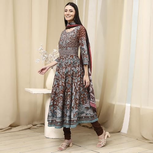 Biba Women's 60'S Cambric Kurta Set (SKDKLMR8356ESS25BRN_Brown