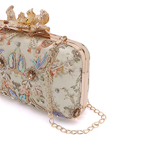 SWISNI Gold gorgeous handmade printed embroidery designer clutch II Women's Traditional Designer Clutch For Women & Girls II PRINTED EMBROIDERED CLUTCHES