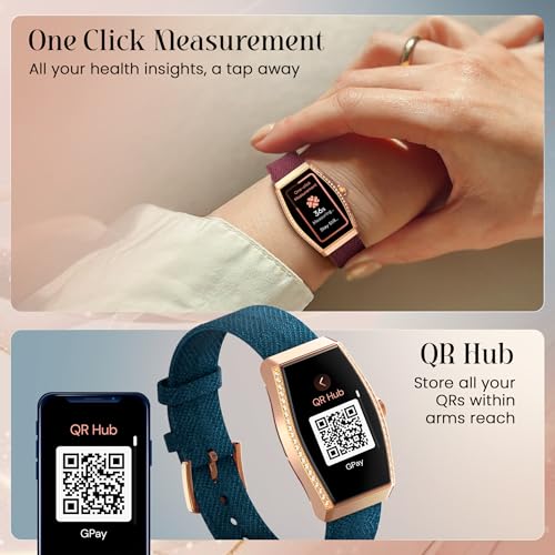 Titan Valerie Aura Women Smartwatch with 1.47” AMOLED Display,Crystal Studded Bezzel,Luna Wellness,UV/AQI Index,Animated Watchfaces,QR Hub,Stress Monitoring,Breathe Exercise,IP68- Wine Red
