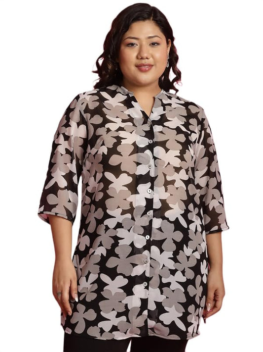 theRebelinme Plus Size Collarless Shirt for Women