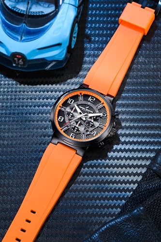 Daniel Hechter Paris Beaubourg Collection Multifunctional Watch for Men with Textured Round Dial and Silicon Strap-DHM1009 (Orange)