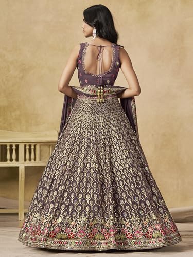Zeel Clothing Women's Sequins and Thread Embroidered Work Georgette Lehenga Choli With Dupatta (5134-Women-Lehenga-Choli-Latest; Free size) (Light Purple)