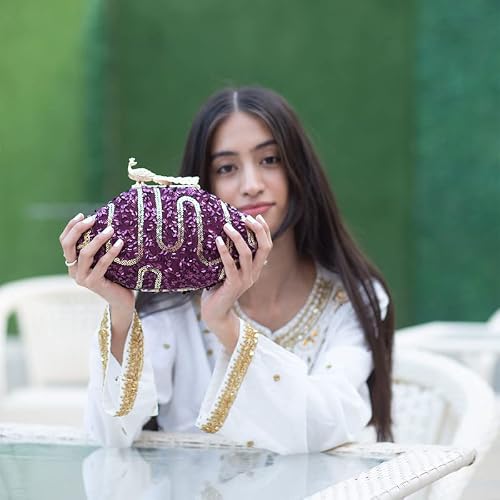Artklim Wine Based Sequins Party/Wedding Clutch Bag For Women with Detachable Strap