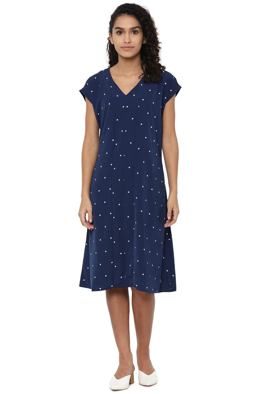 Allen Solly Women's Polyester Classic Mini Dress (AHDRCRGF102561_Navy_L)