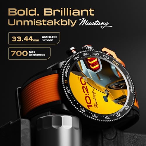 GOBOULT Newly Launched Mustang Stallion Smart Watch 1.43'' AMOLED Display, Rotating Bezel, BT Calling, 200+Watchfaces, 700 Nits Brightness, AI Voice Assistant, SpO2 Monitoring (Turbo Orange