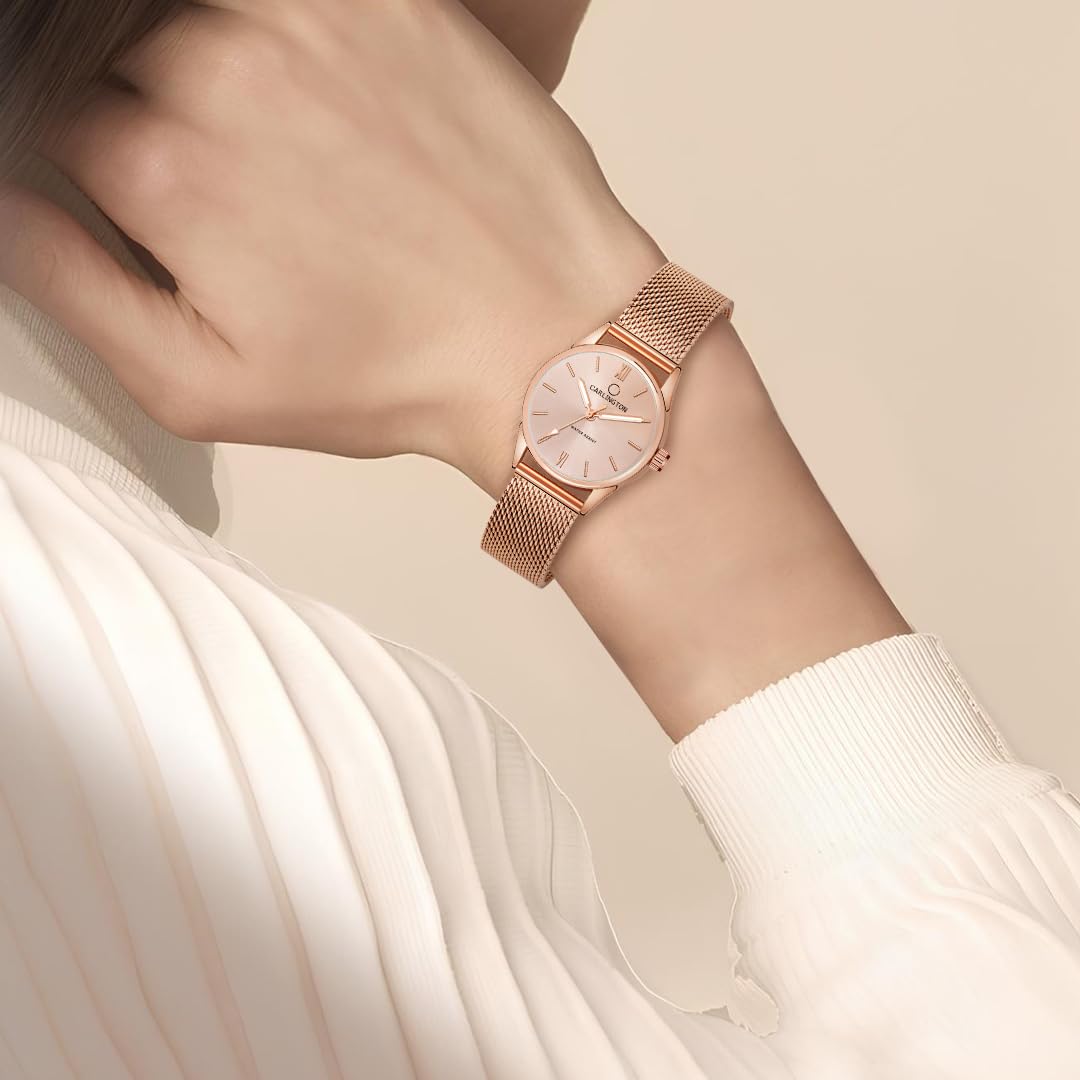 Carlington Womens Analog Ladies Wrist Watch With Mesh Strap-Ct 2008 Rose Gold