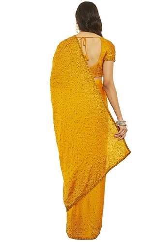 Mustard Crepe All-Over Stone Embellished Saree(SRPXDESR03976E)