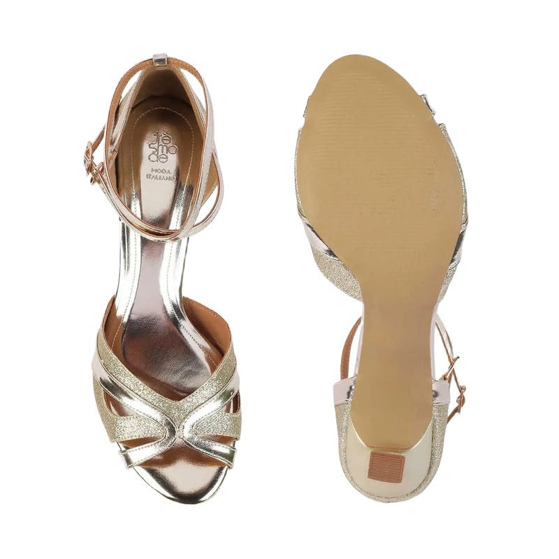 tresmode SALARE Gold Women's Dress Heel Sandal in Size 2 UK / 35 EU