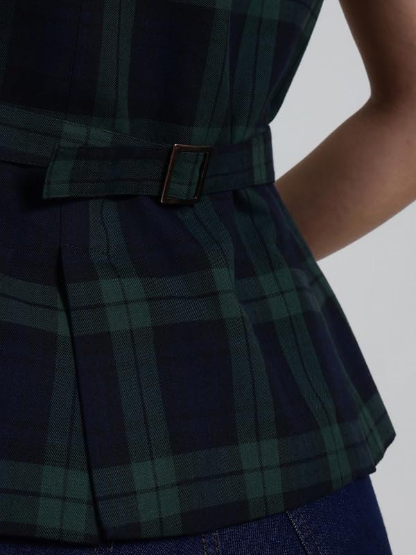 FableStreet Cotton Checkered Waistcoat - Blue