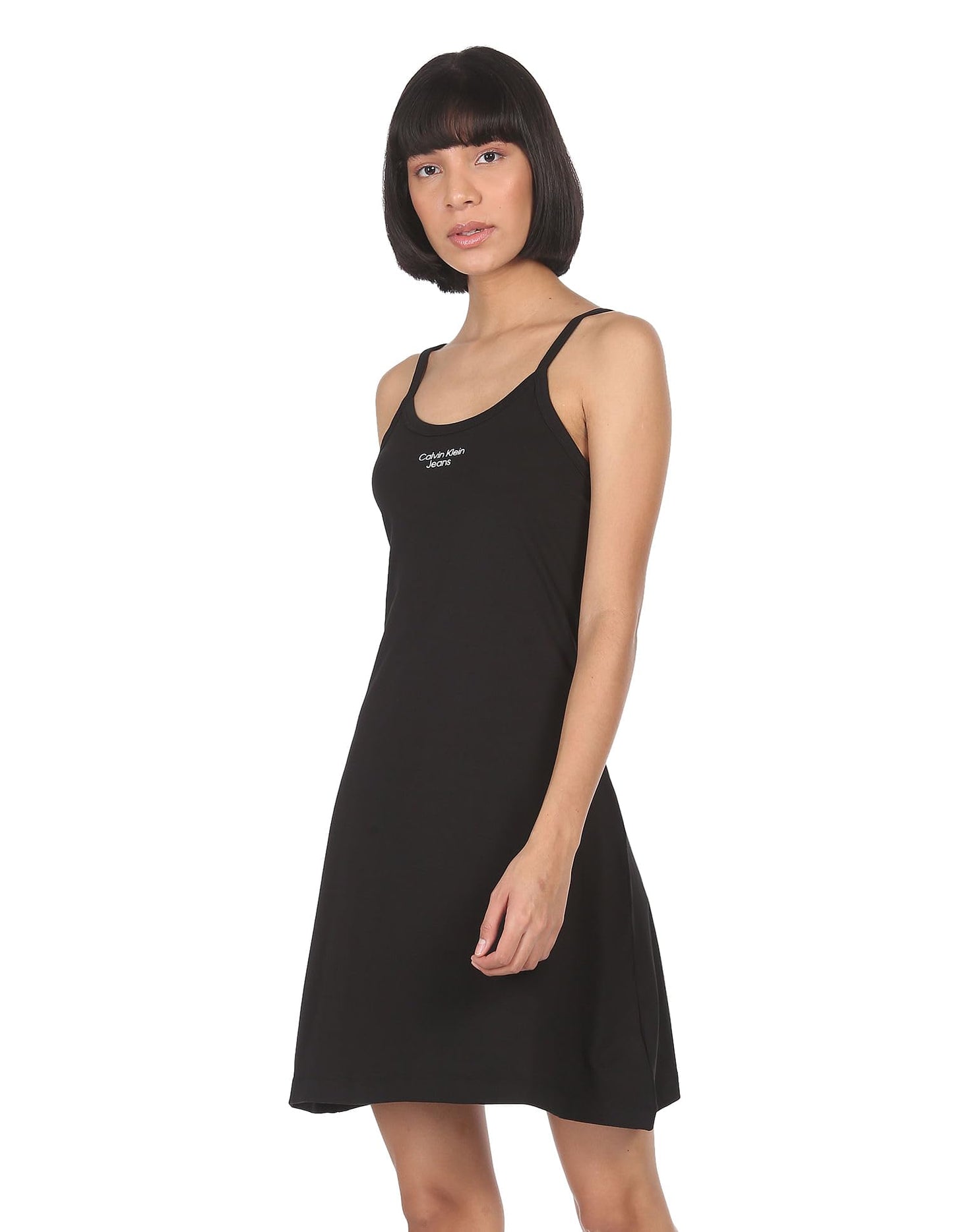 Calvin Klein Women's Cotton A-Line Above The Knee Dress (J20J219643BEH_Black_S)