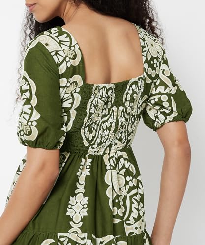 Max Women Printed Tiered Dress(Green_S)