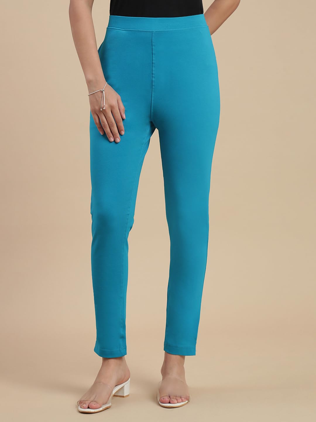 De Moza Women Comfort Fit Kurti Pant - Teal | 95% Cotton 5% Elastane | Mid Rise | 1 Pocket | Casual & Office Wear