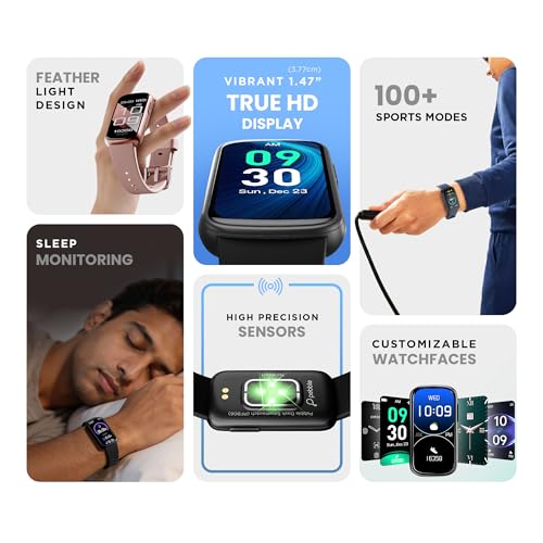 Pebble Newly Launched Premium Fitness Band | Activity Tracking | Sports Modes | Health Tracking | Sleek Display | Lightweight - Jet Black