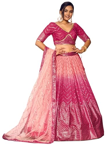 Zeel Clothing Women's Zari & Sequins Embroidered Art Silk New Semi-Stitched Lehenga Choli With Dupatta (5057-Pink-Womens-Lehenga-Choli-Latest; Free Size)