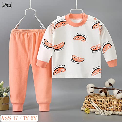 Bold N Elegant Full Sleeve Fruity Print Kid's Cotton T-Shirt and Pajama Coord Sleepwear Clothing Set for Baby Boys and Girls (6-12 Months, Peach)