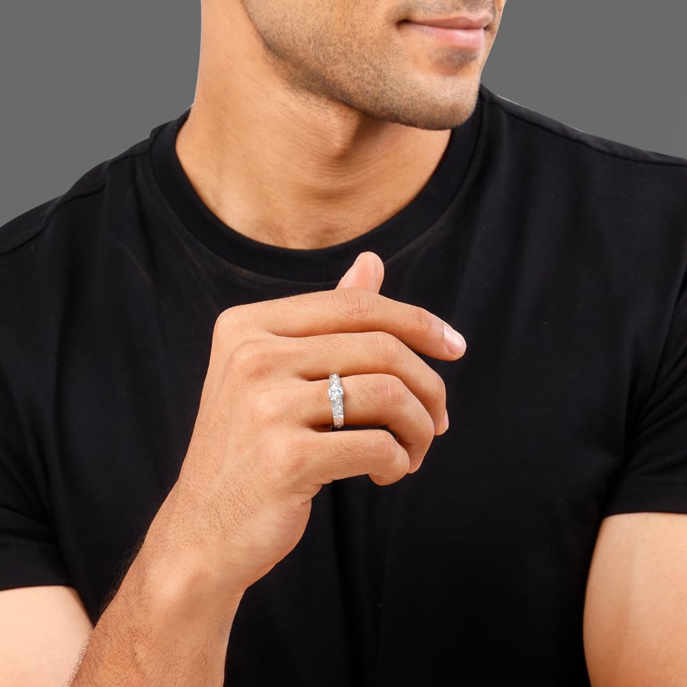 GIVA 925 Silver Classic Zircon Ring For Him, Adjustable | Gifts for Men and Boys | With Certificate of Authenticity and 925 Stamp | 6 Months Warranty