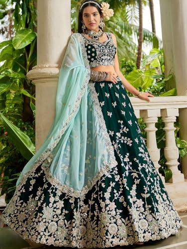 Zeel Clothing Women's Zari Sequins Embroidered Work Rangoli Silk Lehenga Choli With Dupatta (5139-Green-Women-Lehenga-Choli; Free size)