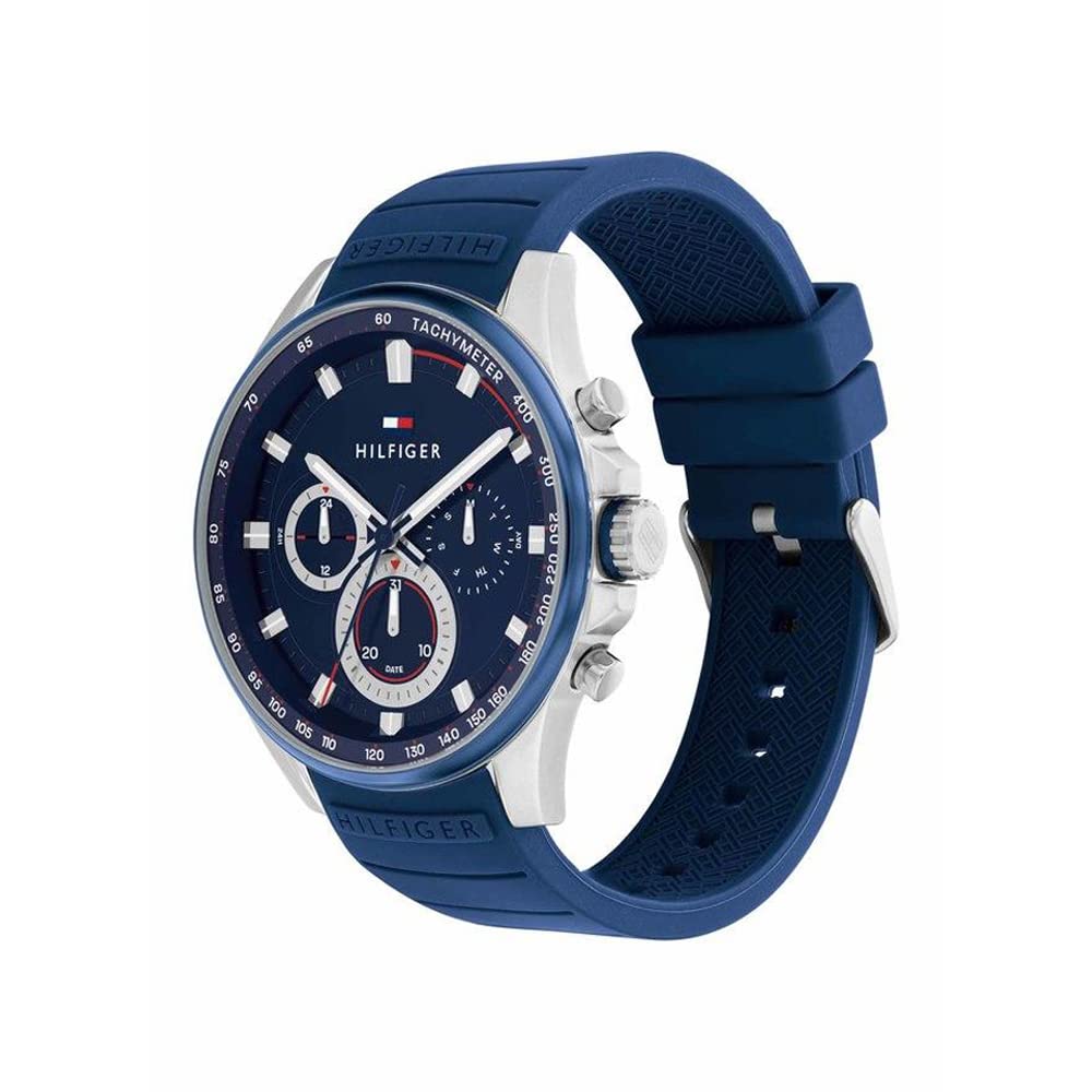 Tommy Hilfiger Mens 45 mm Max Blue Dial Silicone Analog Watch (WTOTH1791970)