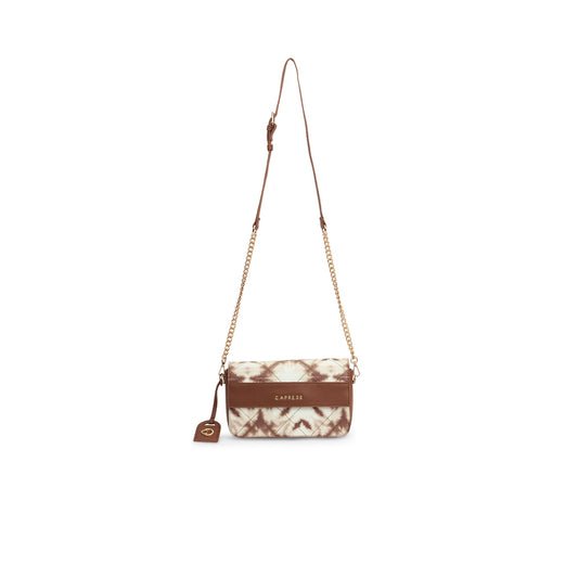 Caprese Shibori Medium Sling Bag for Women with Adjustable & Detachable Strap | Printed Faux Leather Shoulder Bag with Multi-Compartments | Zipper & Magnetic Button | Detachable Charm (Brown)