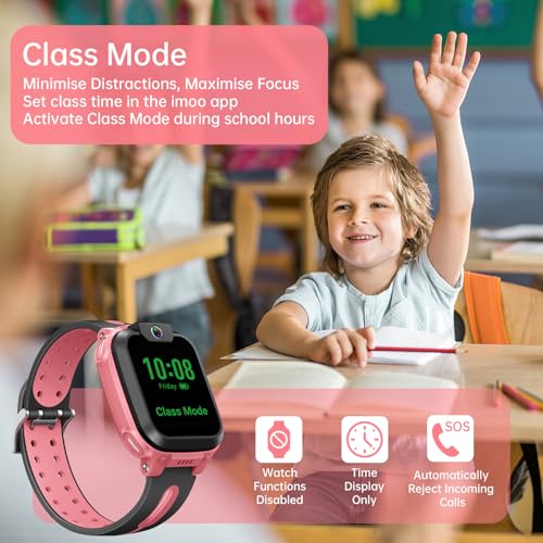 imoo Watch Phone Z1, 4G Smart Watch for Kids with Real-Time HD Video & Phone Call, Smart Watch for Girls with Real-Time GPS Location, Smartwatch for Boys with IPX8 Water Resistance (Deep Pink)