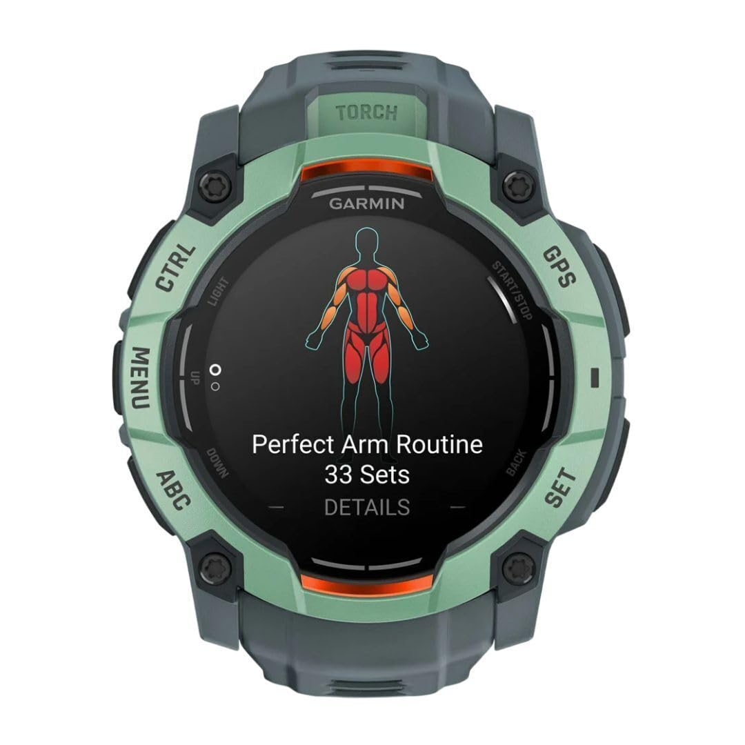 Garmin Instinct® 3 50mm, AMOLED Display, Rugged Outdoor GPS Smartwatch, Metal-Reinforced Bezel, Built-in Flashlight, Up to 18 Days of Battery Life, Neo Tropic/Twilight