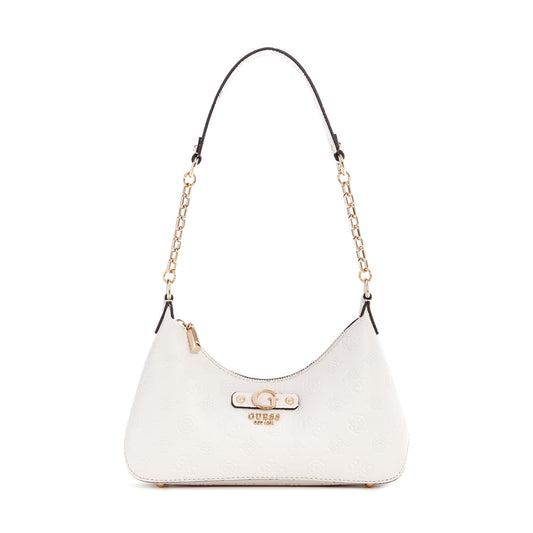 GUESS Off White Printed Gerty Top Zip Shoulder Bag