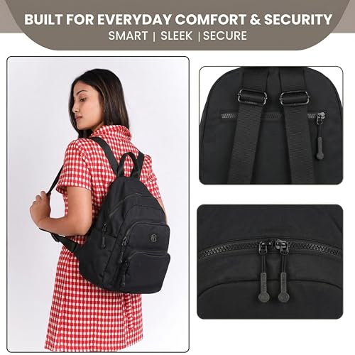 12o12 Women’s Stylish Lightweight Backpack for Daily Use, Travel, Work | Multi-Compartment Water-Resistant Daypack Bag, Anti-Theft Storage Back Pocket (26 (L) X 37 (H) X 14 (W) CM) (Black)