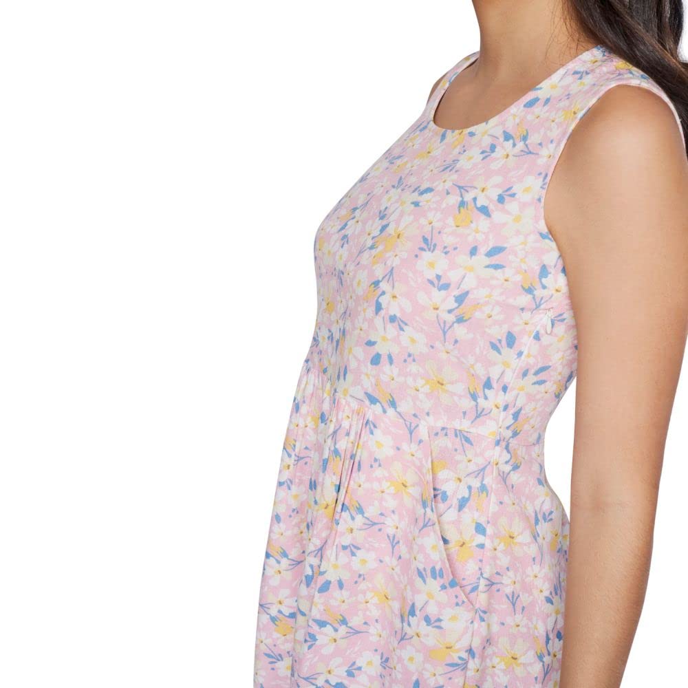 AND Women's Linen A-Line Mini Dress (SS22AG076DR23D_Pink_10)