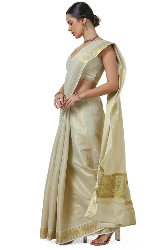 Soch Womens Cream Tissue Zari Woven Kasavu Saree