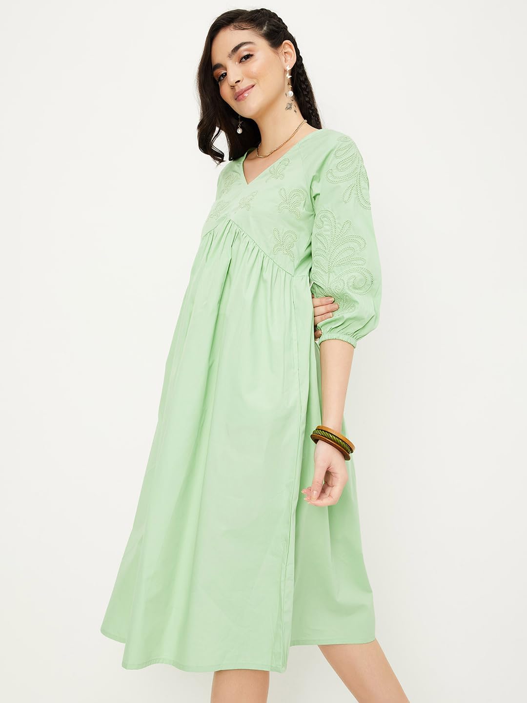 Max Women's Cotton Classic Midi Dress (Green)