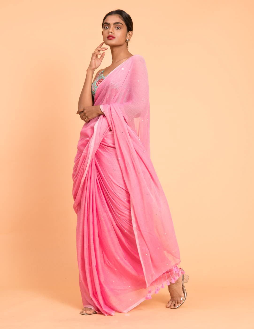 Suta Women's Plain Pure Cotton Saree Without Blouse| Pink Saree| Pink Cotton Saree Saree