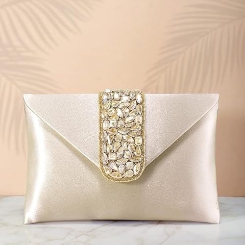 aiZ Bridral Accessories Clutch Women's Purse Bridal Bag For Casual Detachable Strap Evening Sling Bag (Cream, AA81CRM)