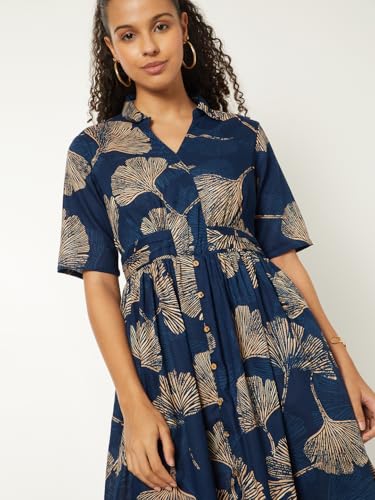 Max Women Printed A-line Shirt Dress (Blue_M)