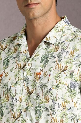 Louis Philippe Men Green Print Half Sleeves Casual Shirt